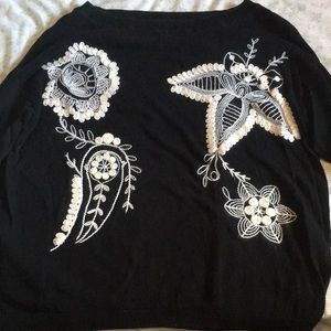 Chaps Medium black blouse embroidered